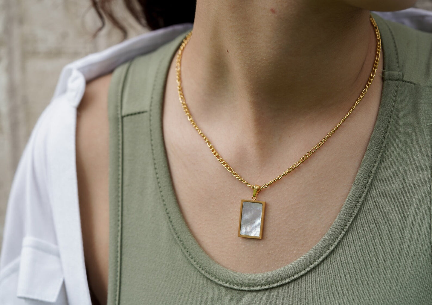 White Shell Pearl Rectangle Necklace