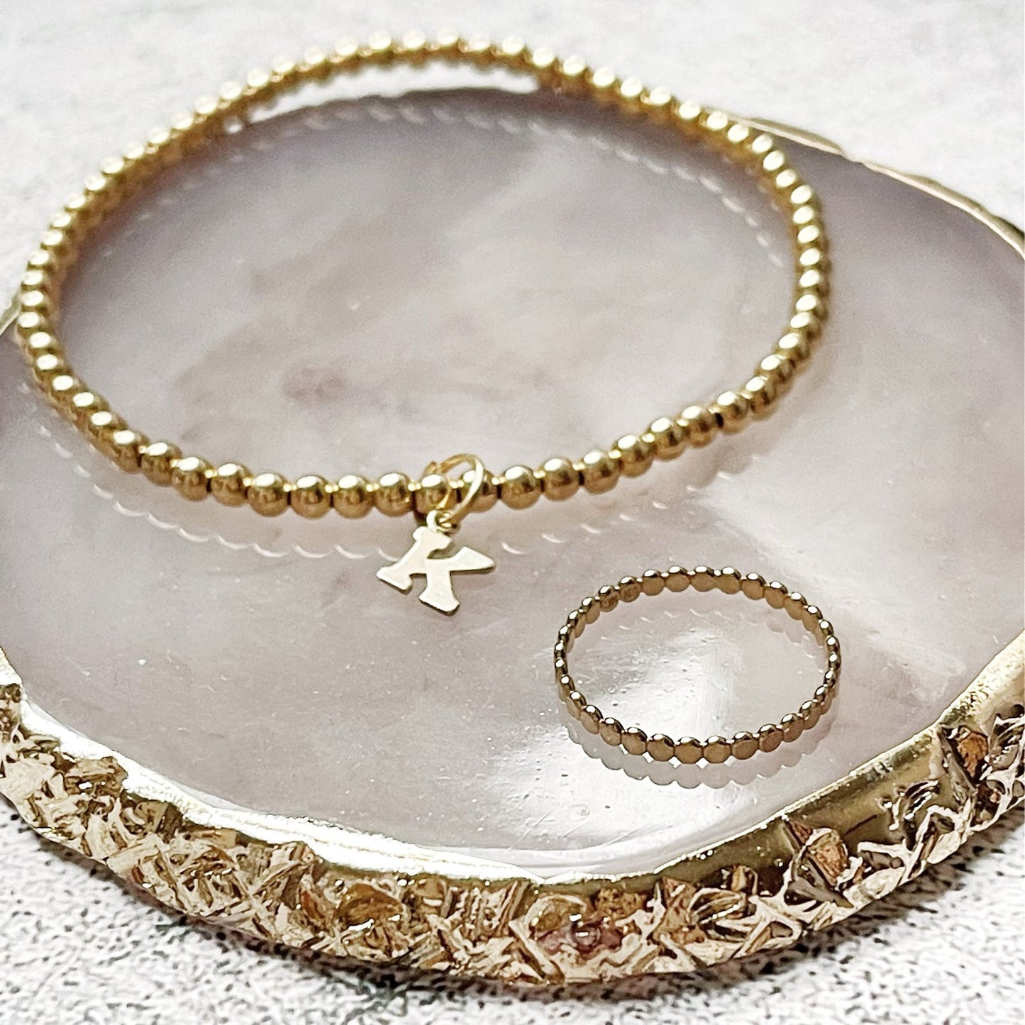 14KGF 3mm bead bracelet with Initial charm