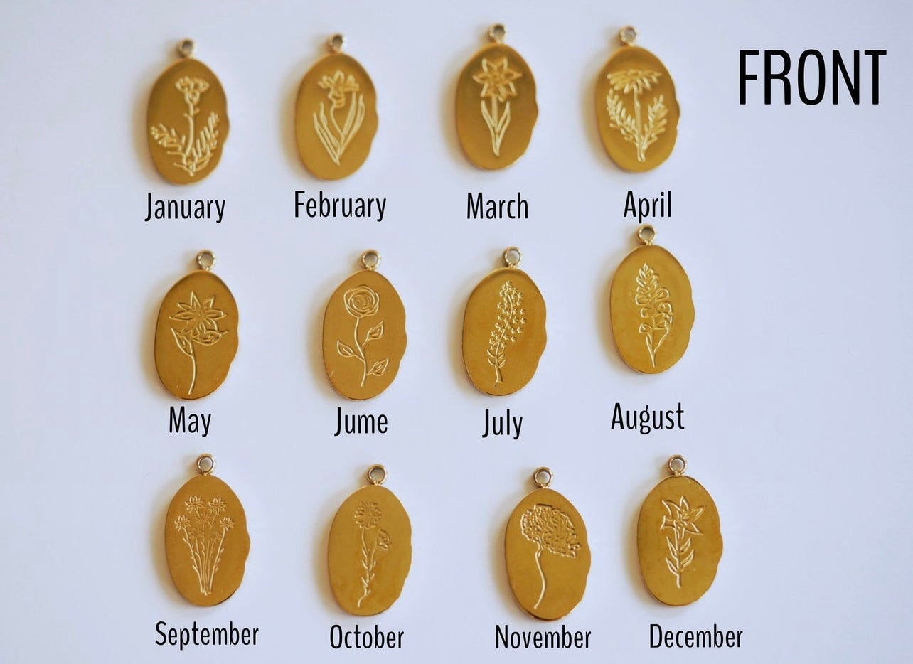 Oval Birth Flower Necklace