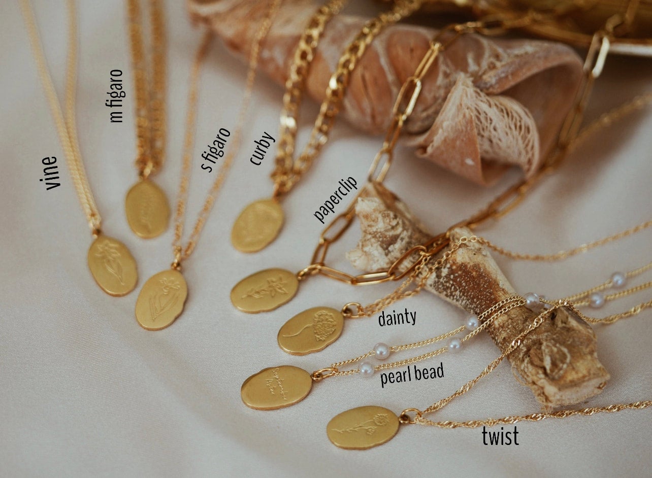 Oval Birth Flower Necklace