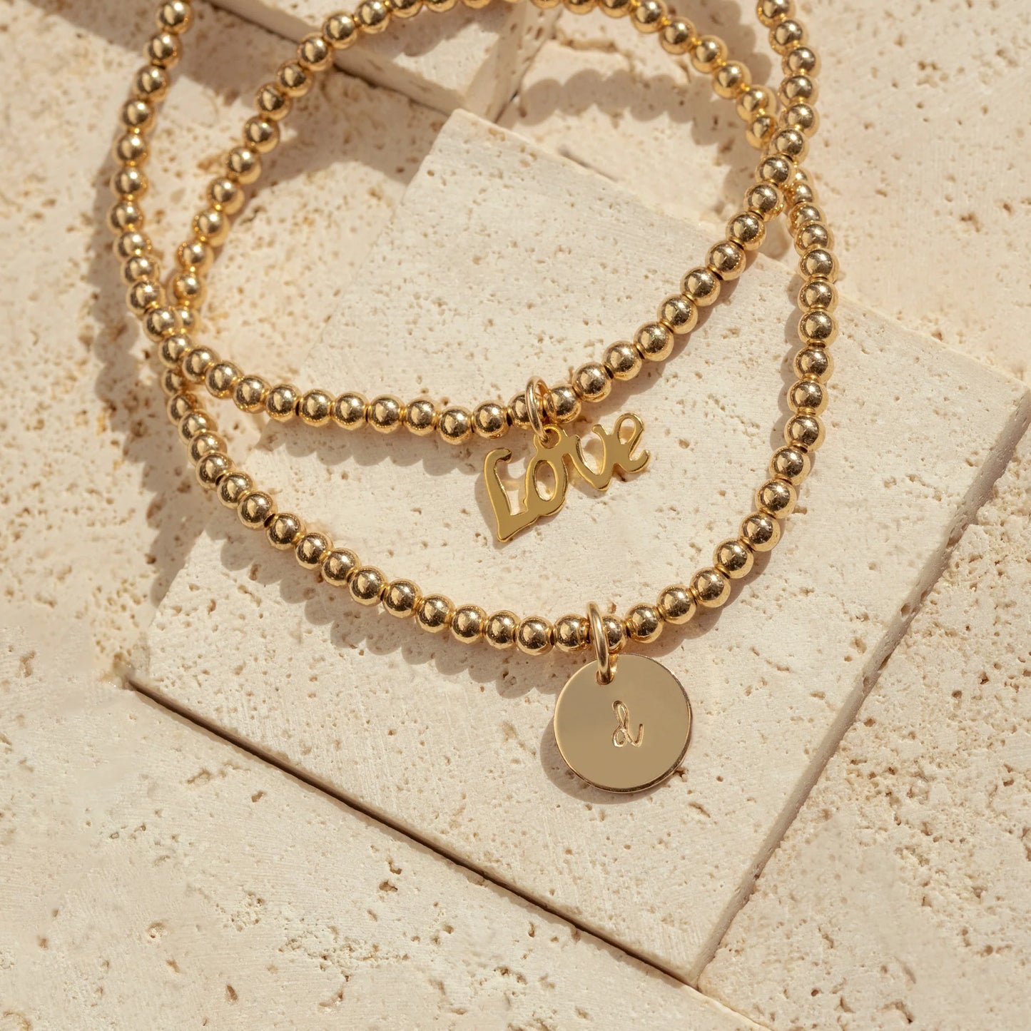 Personalized Disc Beaded Bracelet Gold