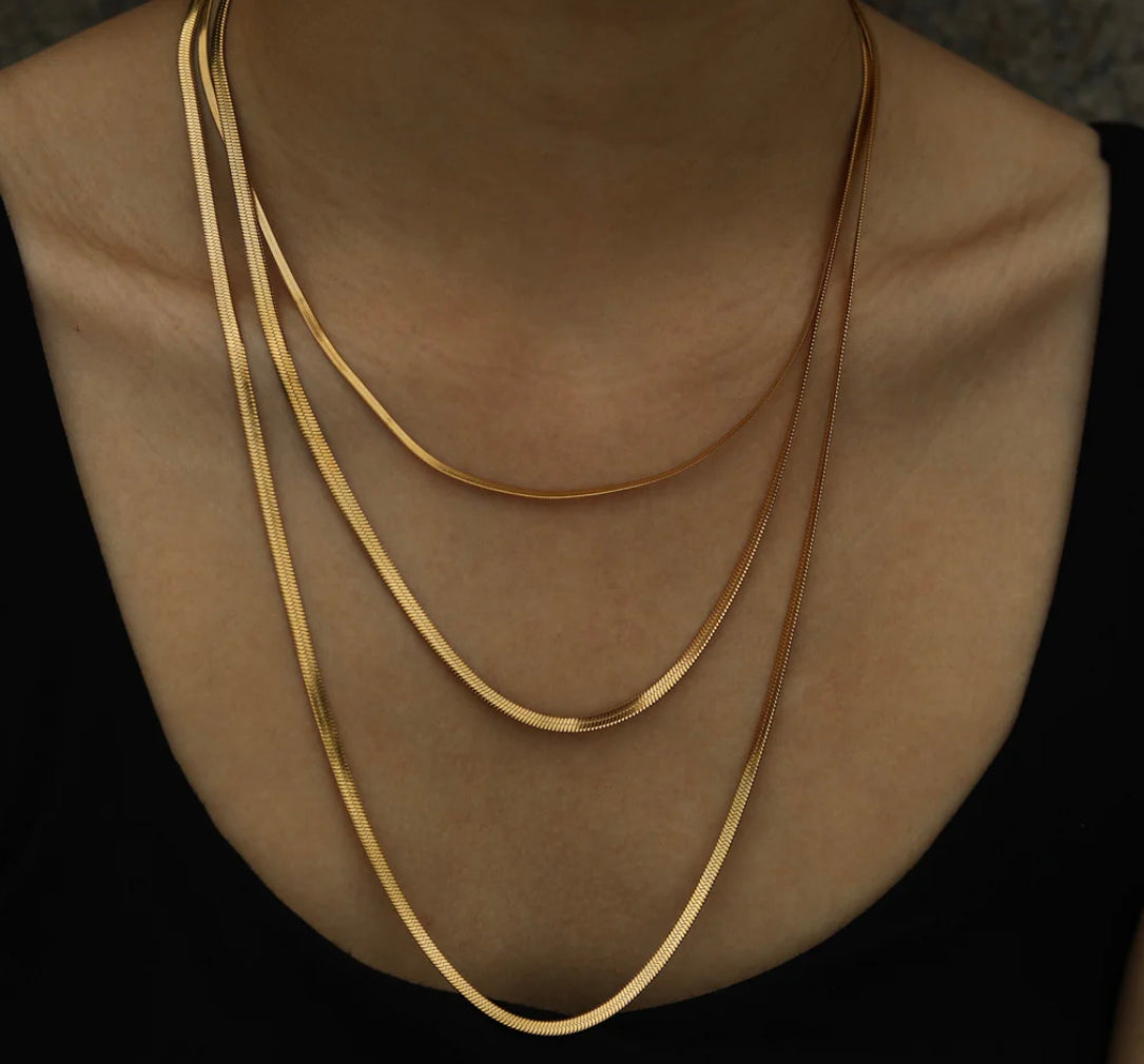 NALA Snake-Skin Textured Triple Layered Gold Necklace