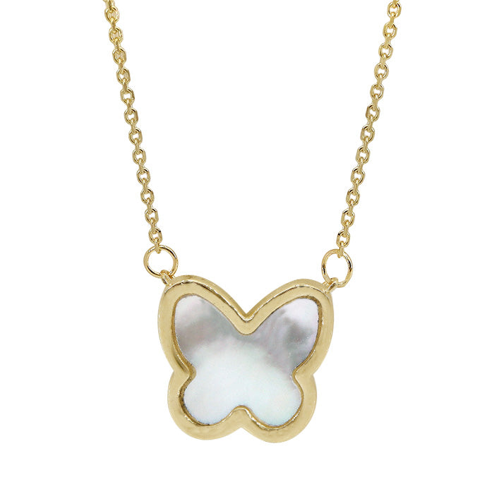10K Gold Mother of Pearl Butterfly Necklace