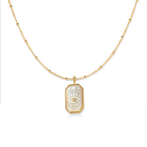 Evil Eye Mother of Pearl Rectangle Necklace