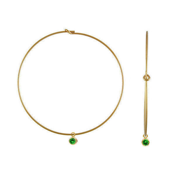 Emerald Bezel Big Hoop Earrings