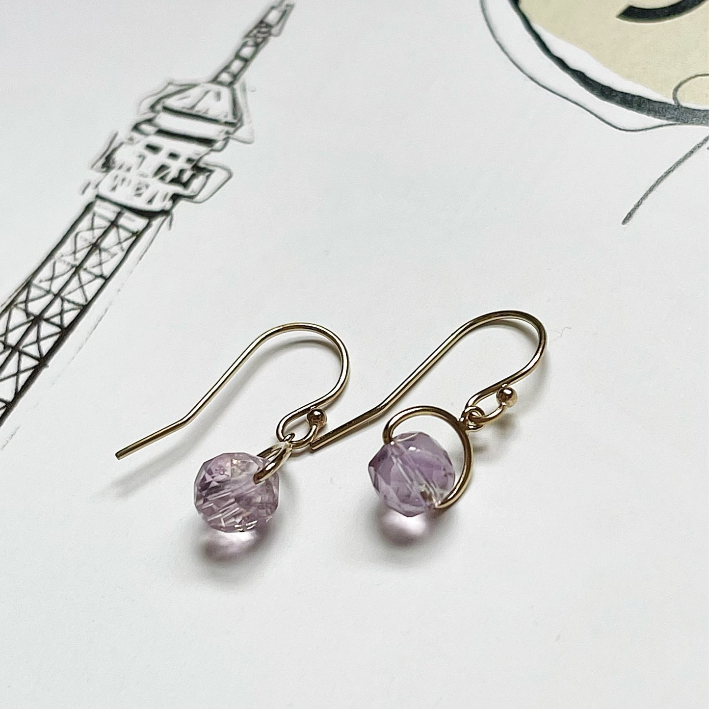 14KGF lavender amethyst Drop Earrings