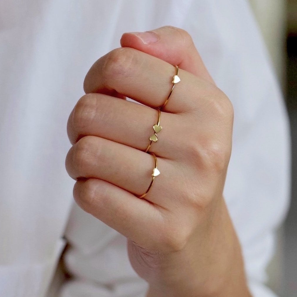 10K White, Yellow or Rose Gold Diamond Double Heart Ring - Etsy