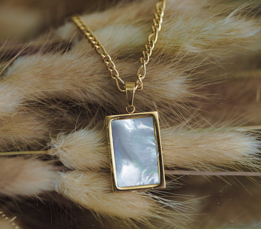 White Shell Pearl Rectangle Necklace
