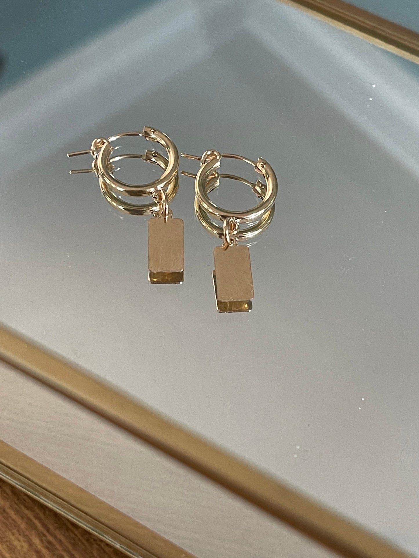 14KGF euro hoops with mini dog tag drops