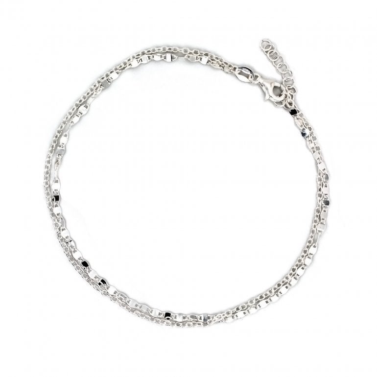 Sterling Silver Double Strand Valentina and Rolo Chain Anklet